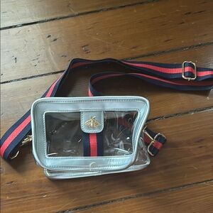 Transparent Crossbody Bag with Red and Blue Strap